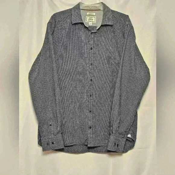 Joseph A. Bank Tailored Fit 1905 Long Sleeve Dress Shirt Gray Navy Blue Size XL - Picture 2 of 7